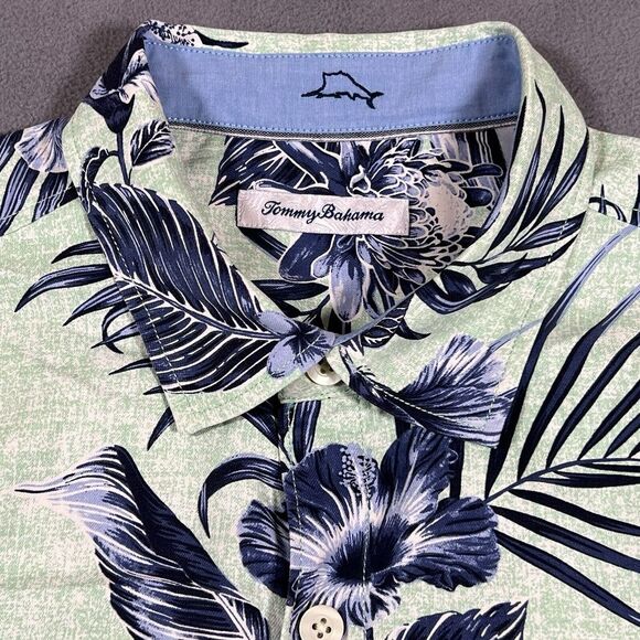 Tommy Bahama Camp Shirt Shirt Men Large Green‎ Blue Goa Gardens Tropical Silk - Picture 6 of 9